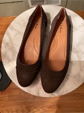 L.L. Bean Dark Brown Braided Leather Ballet Flats